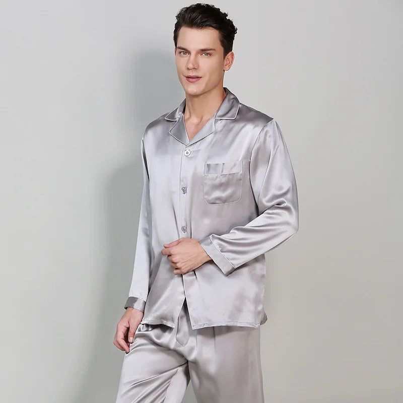 Mulberry Silk Nightwear Set For Men S M L XL 2XL - Full Length Long Sleeve Meditation Wear