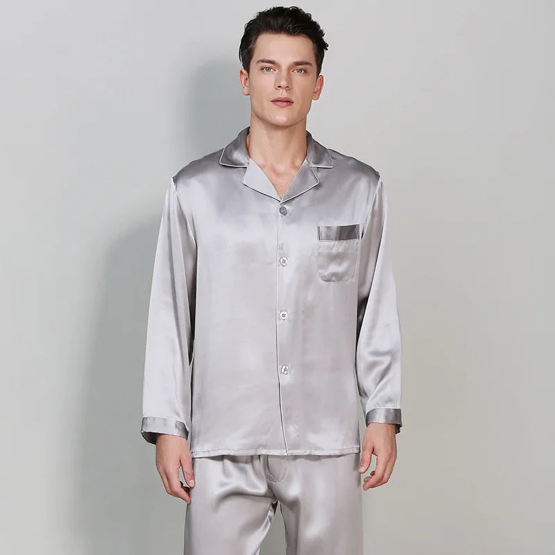 Mulberry Silk Nightwear Set For Men S M L XL 2XL - Full Length Long Sleeve Meditation Wear